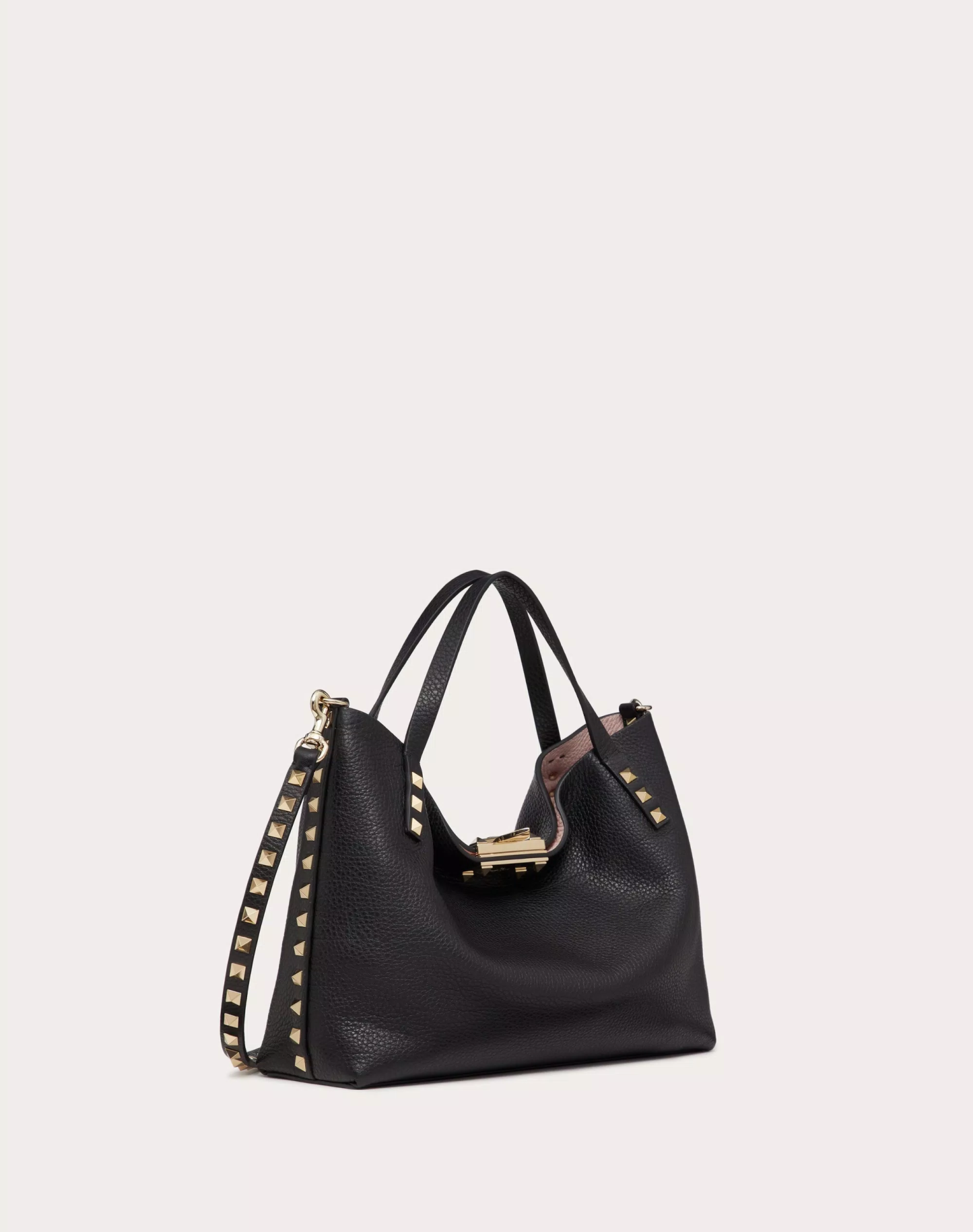 SMALL ROCKSTUD GRAINY CALFSKIN BAG WITH CONTRASTING LINING